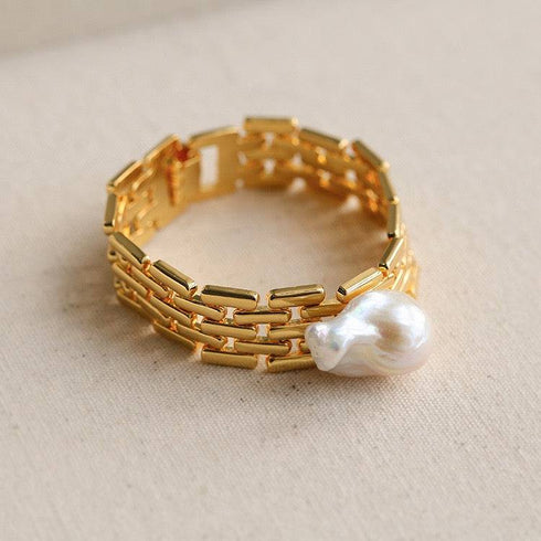 Baroque Pearl Long Tassel Watch Chain Bracelet - Zafari Studio Jewelry